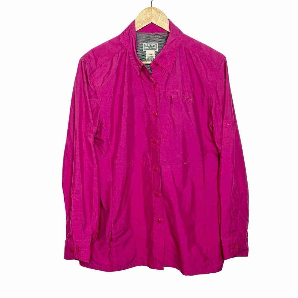 LL Bean No Fly Zone Outdoor Mesh Lined Shirt Womens M Fishing Camping Granola